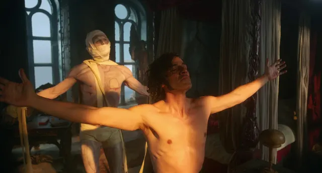 This shot captures a moment of intense vulnerability and ecstasy, with a central